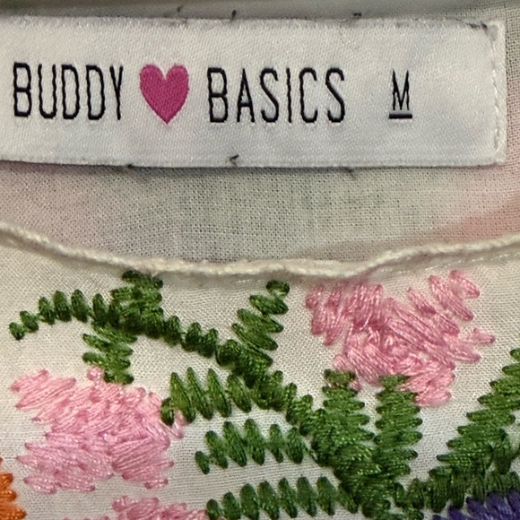 Buddy Basic Embroidered Boho Top Medium Floral Rayon Peasant Blouse - Picture 5 of 9
